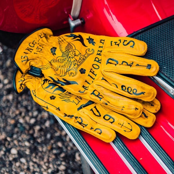 motorbike_leather_gloves_rude_riders_tattoo_yellow